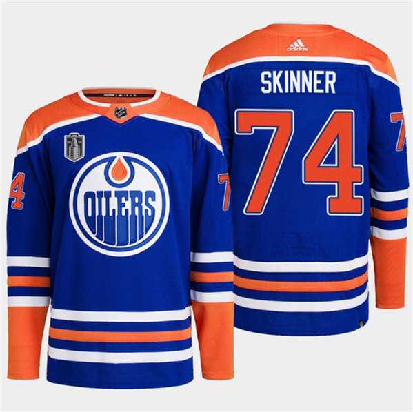 Mens Edmonton Oilers #74 Stuart Skinner Royal 2024 Stanley Cup Final Patch Stitched Jersey Dzhi->edmonton oilers->NHL Jersey